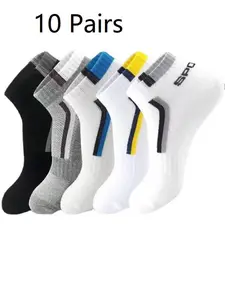 10 Pairs Men's Ankle Socks, Assorted Colors, Breathable Athletic Crew Socks, Bulk Pack for Daily and Sport Use, Comfortable and Durable
