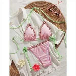 ApexSportGear 2026 New Sexy Floral Print Bikini Set for Women, Cute Ruffle Trim Two Piece Swimsuit with Color Block Shoulder Straps, Sweet Teen Style Bathing Suit for Beach Vacation Pool Party Summer Holiday