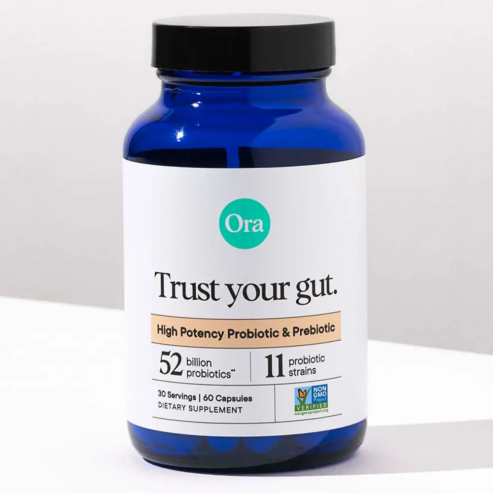 Ora Organic Probiotics with Prebiotics - 52 Billion CFU 11 Clinically Studied Strains for Digestive Health, Trust Your Gut, Gluten Free, 60 Capsules