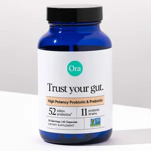 Ora Organic Probiotics with Prebiotics - 52 Billion CFU 11 Clinically Studied Strains for Digestive Health, Trust Your Gut, Gluten Free, 60 Capsules