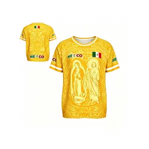 Virgin Mary and Saint Jude Mexican men's football shirt, available in yellow/red tricolor, 2026 fan shirt, casual sports jersey with Mexican cultural style