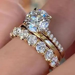 Serelune Jewelry S Women's ring three-piece set, elegant zircon wedding ring, engagement party matching ring