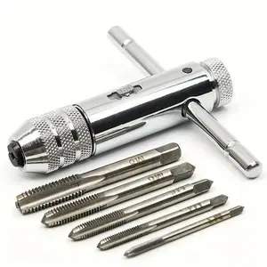 Ratchet T Handle Tap Wrench + 5pcs M3 M4 M5 M6 M8 Machine Screw Metric Thread Milling Plug T-shape Taps Set, Both Way Hand Tap Set Adjustable Manual Tapping Tool Kit for Home Use fathersdaygift