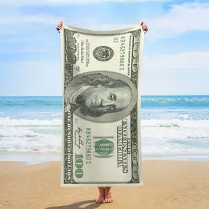 $100 Bill Beach Towel, Realistic Hundred Dollar Note Print, Quick-Dry Absorbent Towel for Pool Days, Summer Vibes & Cash Themed Fun