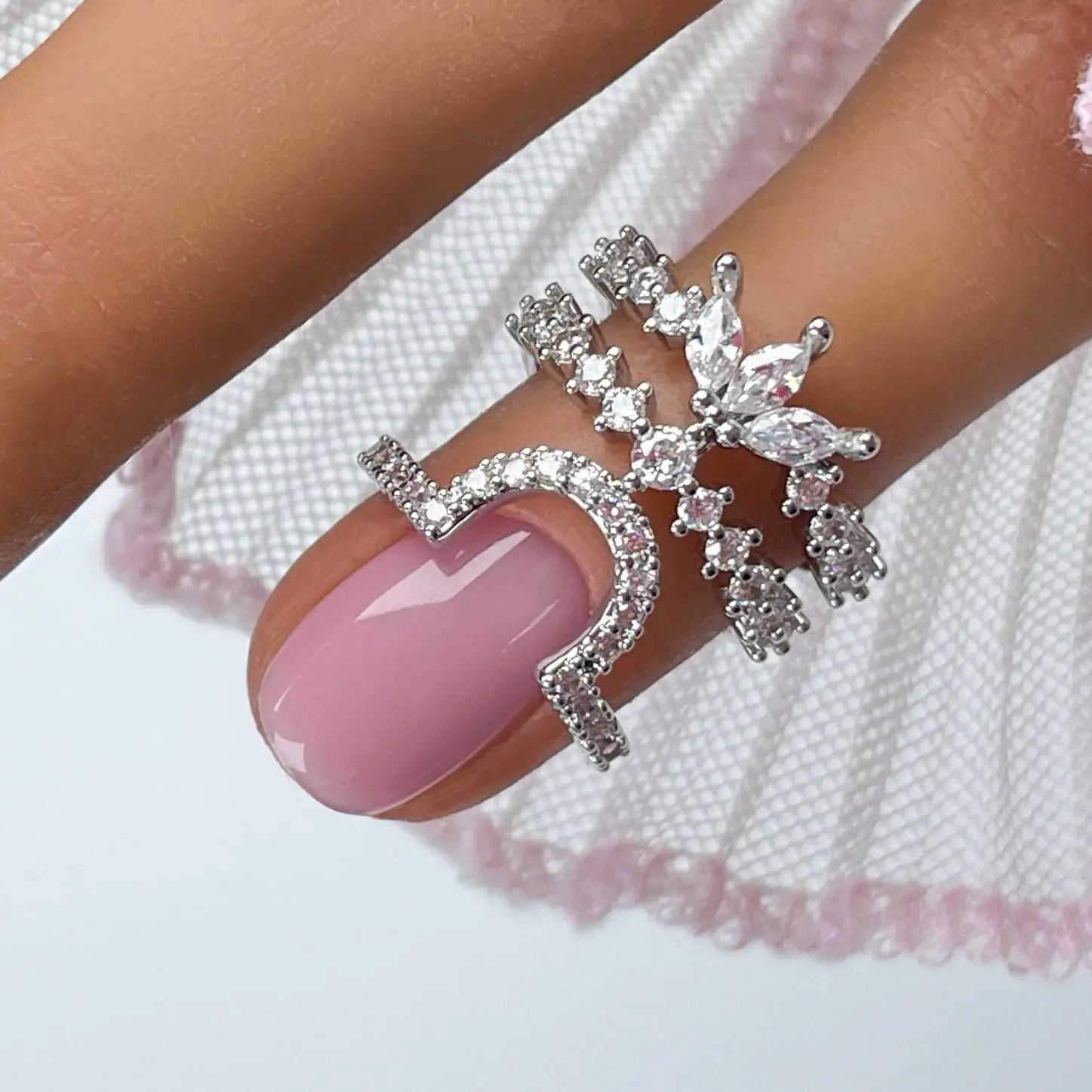 Crystal Fingertip Ring - Adjustable Nail Art Jewelry, Cuticle Ring