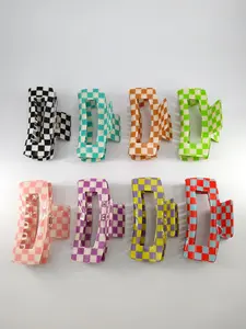 2pcs 12.5cm Large Rectangular Plaid Acrylic Hair Clips, Elegant Minimalist Design for Daily Casual Parties Travel Beach Parties, Hair Claws Set