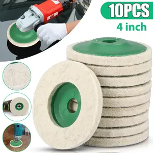 10 Pack 4 Inch Round Wool Felt Disc Wheel Pad, for 100 Angle Grinder, Buffing Polishing Buffer Bore Dia-White & Green