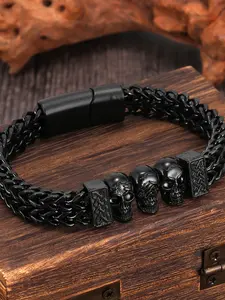 Nordic Rune Hip Hop Skull Head Stainless Steel Bracelet, Vintage Punk Style, Magnetic Buckle, Easy on and Off, Fits Wrist Curve, Streetwear, Motorcycle, Casual