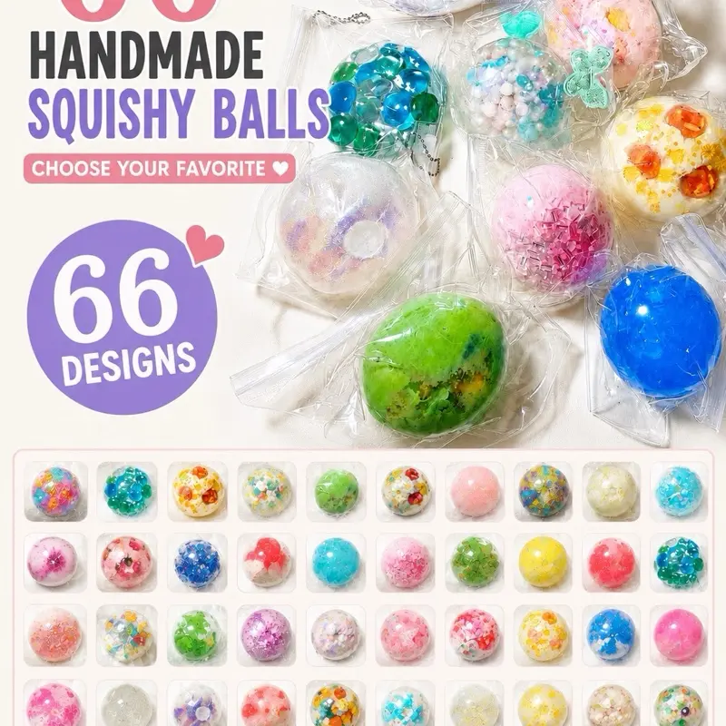 66 Handmade Squishy Ball - Selected Crispy Crunchy Stress Relief Gadget, Anxiety Relief Product, Decompression Squeeze Sensory Stress Reliever, Hand Fidget ASMR Toy