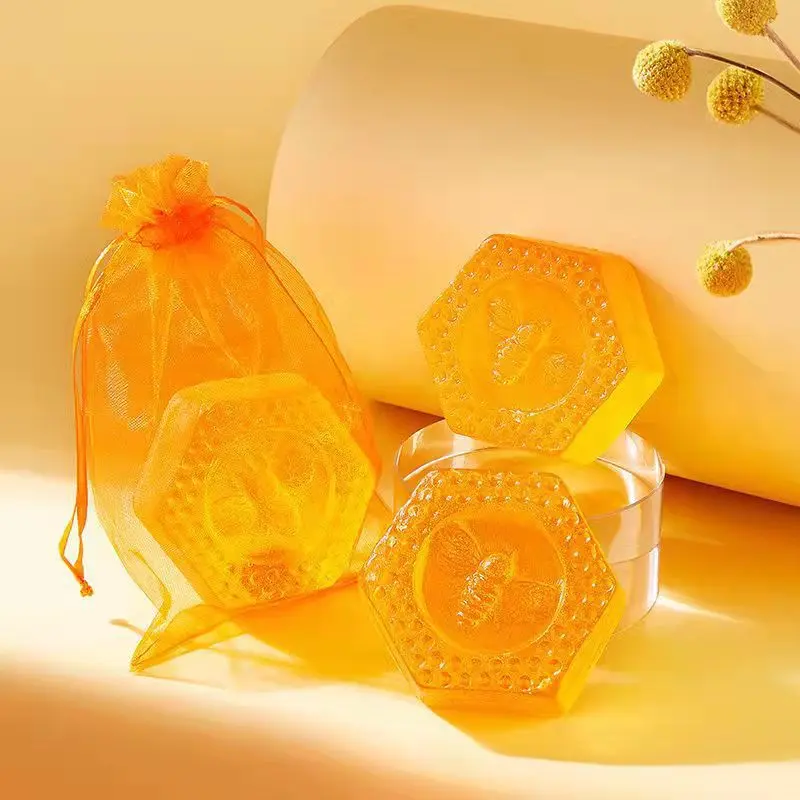 Hexagonal Honey Solid Soap - Natural Handmade Bath & Body Cleanser, Nourishing Honey Extract, Moisturizer, Hydrating, Youth-Boosting, Gentle for All Skin Types, Single Bar, Contains Neither Harsh Chemicals, Body Care