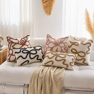 Nordic Embroidered Pillow, Embroidery Detailing, Faux Fur Fringe Decorative Cushion, Perfect for Sofa Bedside Windowsill, 45x45 Cm Set of Two