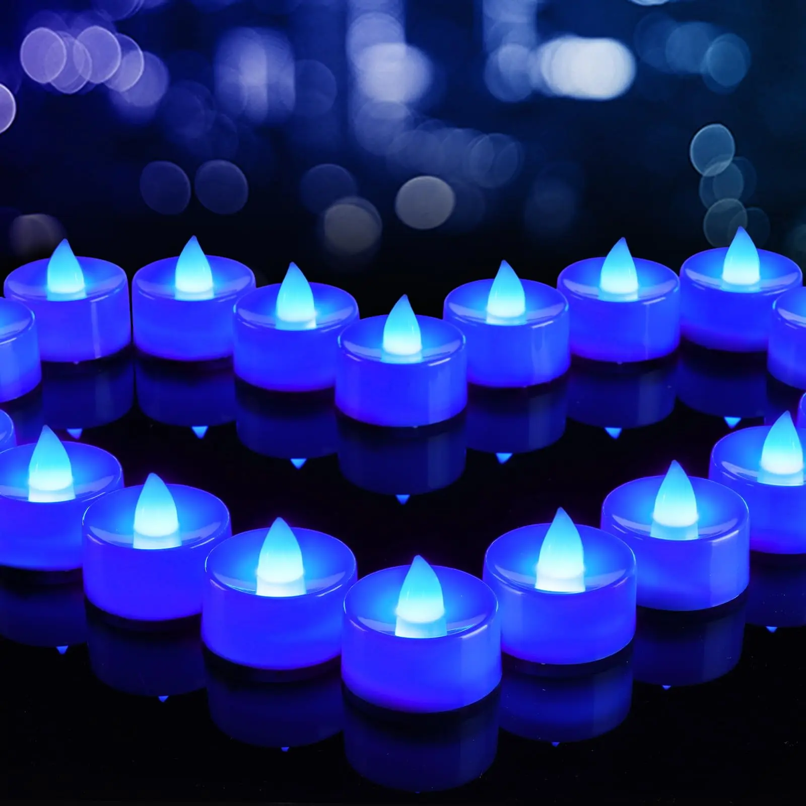 Flameless Candles, 24Pack Battery Operated Candles, LED Tea Lights Candles Battery Operated, Flickering Fake Candles for Halloween, Christmas, Valentine's Day, Wedding (Blue Candles) Home Decoration Lamp Table Bedside Lamp Summer Sale Deals