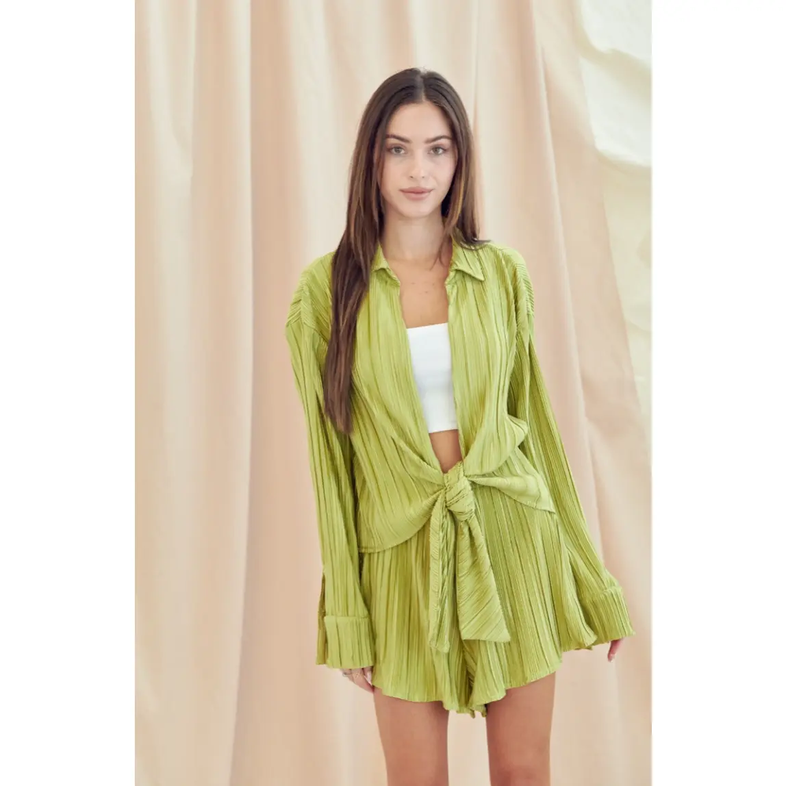Accordion Front Tie Top