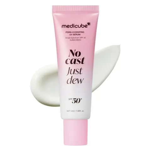 [medicube] No Cast Just Dew PDRN Hydrating UV Sun Serum | Daily Lightweight Sunscreen SPF 50 | PDRN, Panthenol, Centella| Gentle Moisturizing Suncare For Daily Use for All Skin Types (50ml)