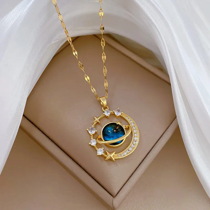 Dreamy Blue Planet Pendant Necklace, Suitable for Daily Wear, New Year and Valentine's Day,Wedding Season Accessories, Suitable for Giving Gifts to Girlfriends and Friends