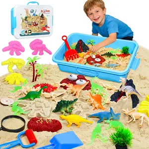 Lunoppy Dinosaur Sensory Sand Kit, Sensory Bin with Lids, 2.64lbs Magic Sand, Dino Figures, Skeletons & Archaeology Tools, Dinosaur Sensory Toys for Kids Toddlers 3-5 5-7+ Year Old Christmas Birthday Gift