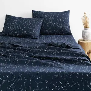 - Constellation Bed Sheets, 4- Sheet Set, Celestial Space Witchy Star Galaxy Astrology, Soft Microfiber Deep Pocket Beddg, Navy Blue, Full Size