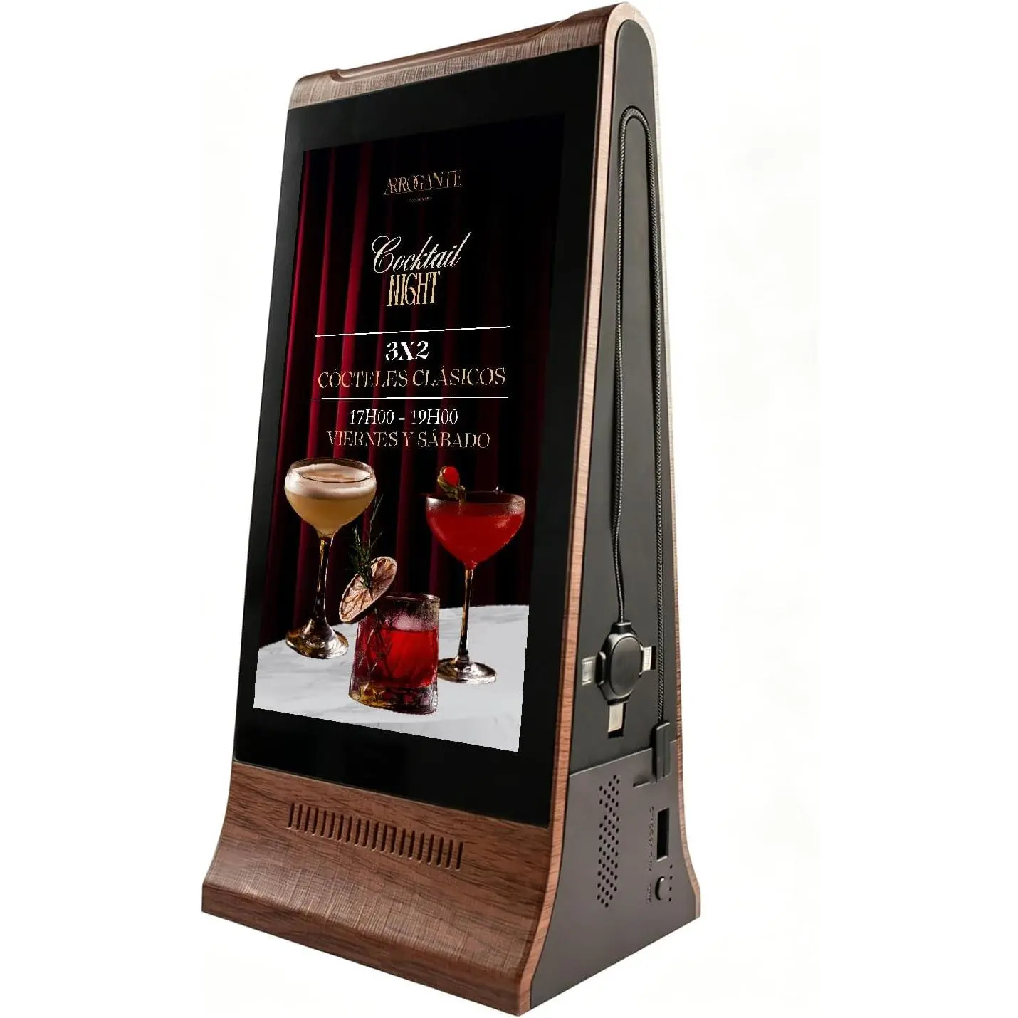 WeADS Double-Sided Digital Signage Display, Rechargeable 23,200mAh Battery with Phone Charging Function, Portable Digital Menu Board, Chalk Board Sign & Sign Holder for Business & Commercial Use(Wood Grain)