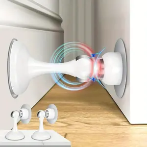 Stainless Steel Magnetic Door Stops - No Drilling, Wall and Floor Mounting, 3D Adhesive Tape to Keep Doors Open, Polished Surface, White, Door Stops