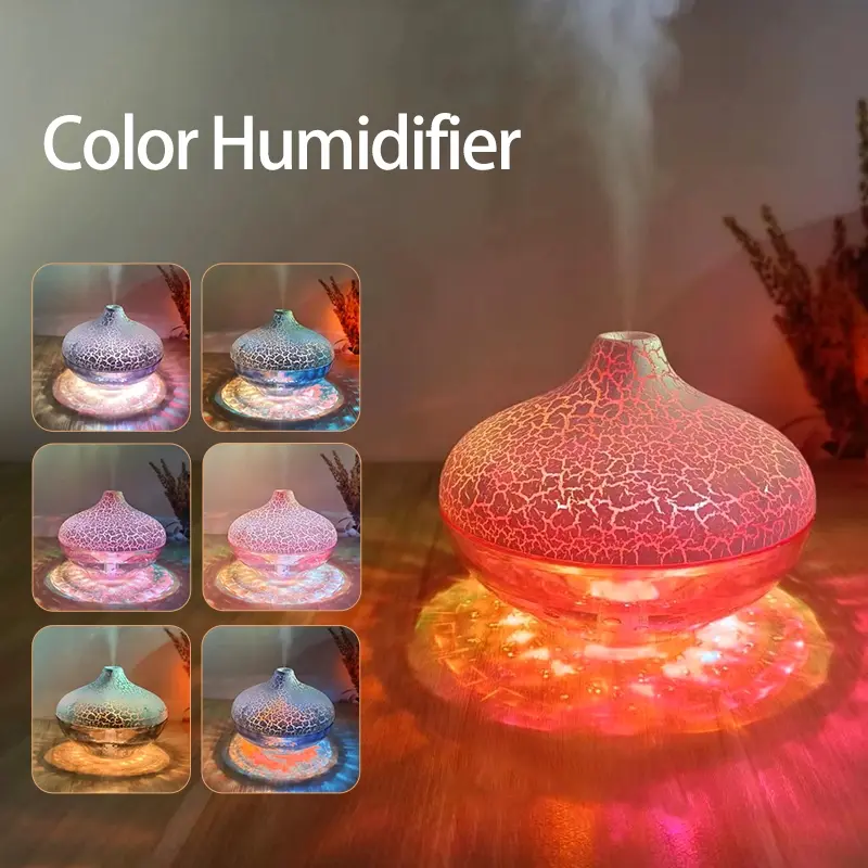 Colorful Crackle Humidifier Air Humidifier with RGB Multicolor Magic Light Show, 300ML Water Tank, USB Plug-In for Kids & Parties, Battery-Free and Timed Shutdown, Humidifier Atmosphere Light, USB Powered Humidifier