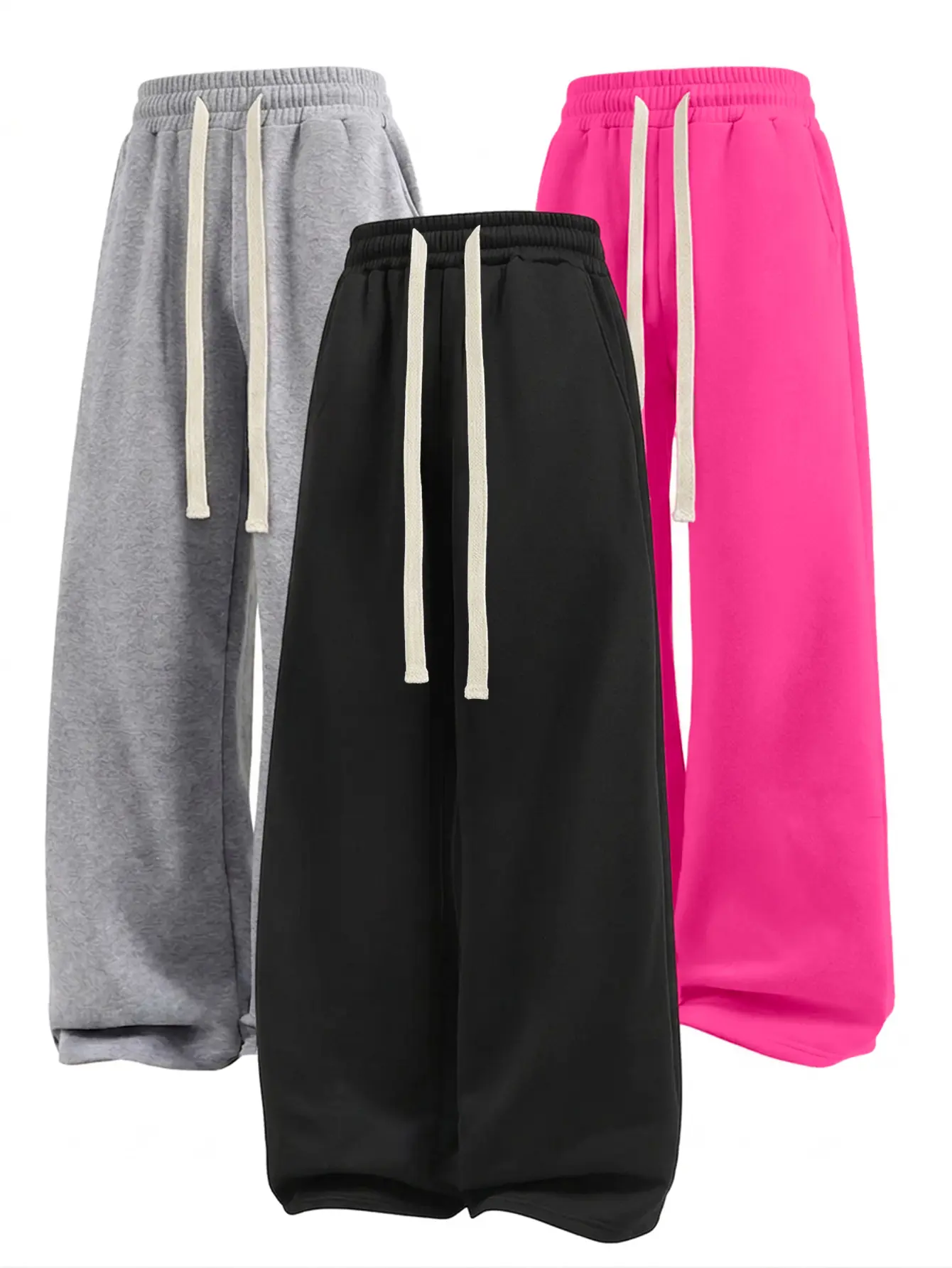 3-pack unisex drawstring waist straight wide-leg loose athletic pants with pockets; wide-leg sports/fitness casual loose pants; menswear fitness apparel; TikTok Shop Spring Glow Up