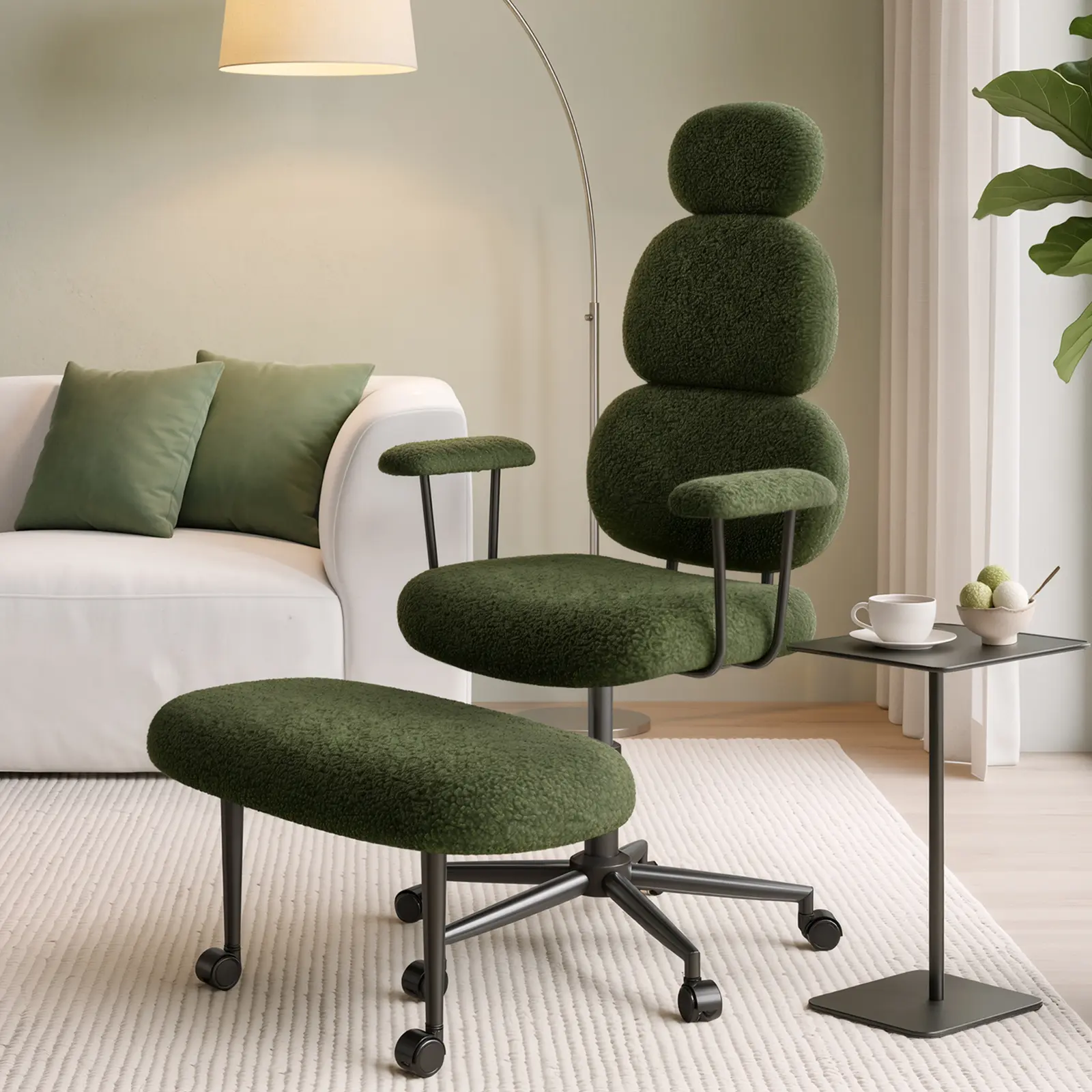 Pinmoco Eclectic Contemporary High-Back Ergonomic Criss Cross Desk Chair - With Armrests, Dual-Layer Soft Fabric Seat, 360° Swivel, Adjustable Height, for ADHD Relief & Long Work-From-Home Days, Self-Assembly Required