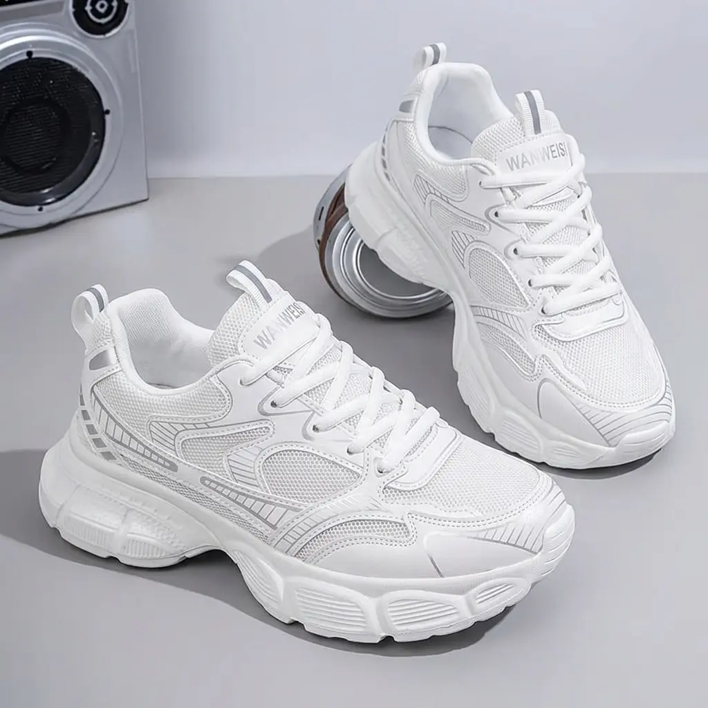 Men's Wide-Fit Chunky Dad Sneakers - Men's Shoes with Round Toe, Anti-Squeeze, Lightweight EVA Sole, Thick Non-Slip PU Fabric, Breathable Letter Print Casual Trainers for Daily Wear, Outdoor Sports
