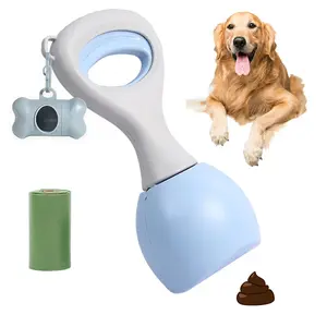 Dog Pooper Scooper Portable Pet Waste Removal Scoop with 15 Biodegradable Bags One Dispenser Easy Grip Handle for Quick Cleanup Outdoor Use Convenient Management Activities