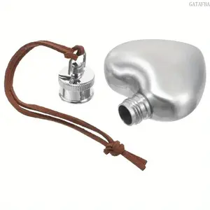 Heart Shaped Stainless Steel Hip Flask, Portable Polished Flask with Strap & Secure Screw Lid, Durable Lightweight Leak-proof Drink Container for Outdoor Adventure, Camping and Hiking