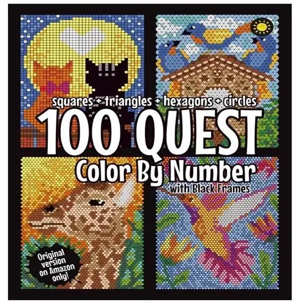 100 QUEST Color By Number: Squares + Triangles + Hexagons + Circles: color quest activity book for adults