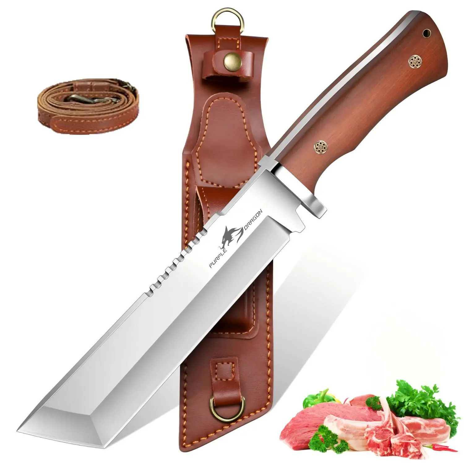 【Summer Sale】Purple Dragon Kitchen Meat Cleaver & Boning  Knife - Full Tang  Kitchen Knife  for Butchering & Bone Chopping,Chef's Tool