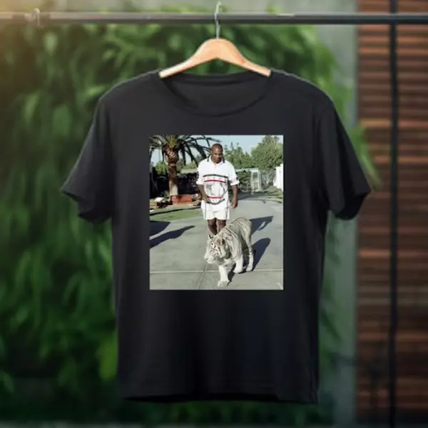 Mike Tyson Walking White Tiger Unisex Men's Cotton Crew Tee - Vintage 90s Tshirt Streetwear Boxing Best Seller, Mike Tyson Shirt, Mike Tyson Merch, Boxer Shirt, Shirt For Men, Gift For Men Menswear Top Underwear