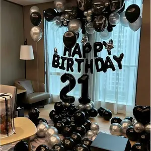 112pcs Black and silver party balloon decoration set, with 18" Silver Heart Foil Balloons Ideal for Bedroom Decor Romantic Couple Midnight Surprise Party Influencer Photo Backdrop。gifts for boyfriend