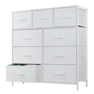 Fabric Storage Tower with 9 Drawers,  Chest of Drawers with Fabric Bins,Bedroom Drawer Dresser Organizer, Steel Frame and Wood Top