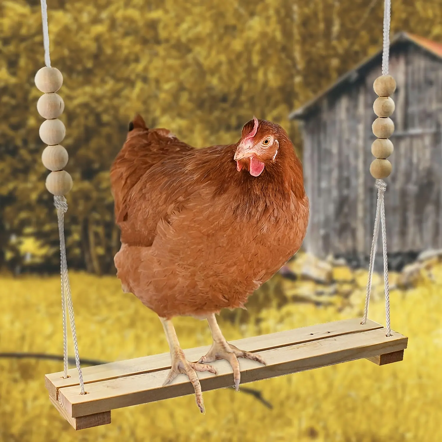 Handmade Natural Safe Wooden Chicken Swing Toy - Large Durable Ladder Addition for Poultry Coops, Runs - Stress Relief Toy for Poultry, Pet Birds, Entertainment