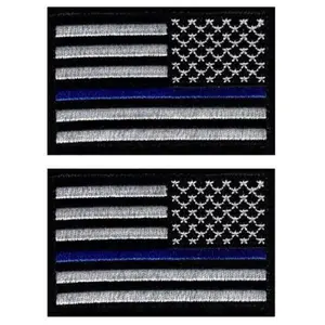 Police Law Enforcement Thin Blue Line USA Flag Reverse [3.0 X 2.0 Hook Fastener Patch] 2 Piece for Jackets, Vests, Hats, Backpacks, and Tactical Gears.