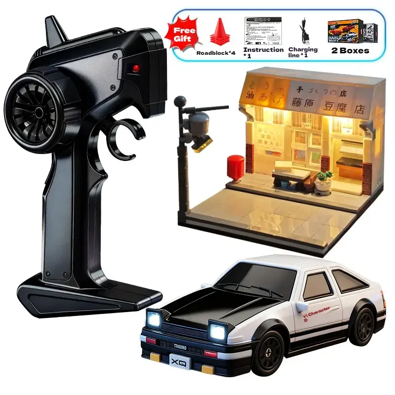AE86 Micro-Scale 4WD Drift Racer Remote Control Car - High-Speed Full-Proportional Model with Steering Servo, LED Lights, USB Charging, Compact Desktop Toy Gift for Boys