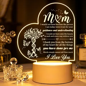 To My Mom Heart LED Night Light USB Powered Sentimental Gift for Mother's Day Acrylic Lamp with Heart Design Eye-Caring Design Perfect for Any Room, Mothers Day Gift, Acrylic Panel