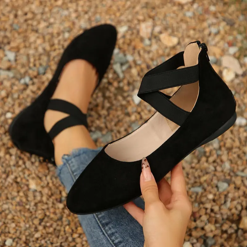 Women's Solid Color Cross Ankle Strap Ballet Flats, Neutral Footwear, Soft Sole Flats, Casual Summer Flats, Casual Comfortable Flat Shoes for Daily Wear, Lightweight Breathable Shoes for All Seasons