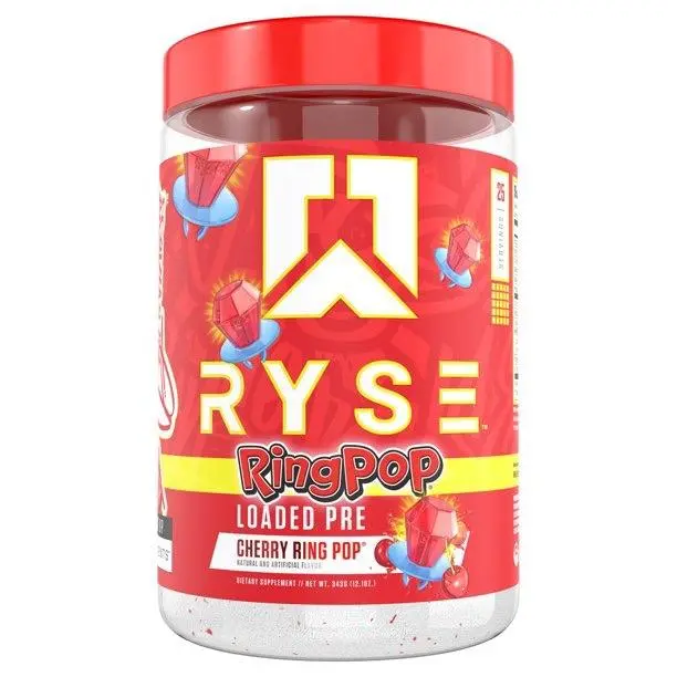 RYSE x Kool-Aid Loaded Pre-Workout Carbohydrate Supplement for Fitness & Healthcare, Cherry Ring Pop Flavor, 25 Servings, 300mg Caffeine Dietary Edible Training Supplement Pre Workout Powder