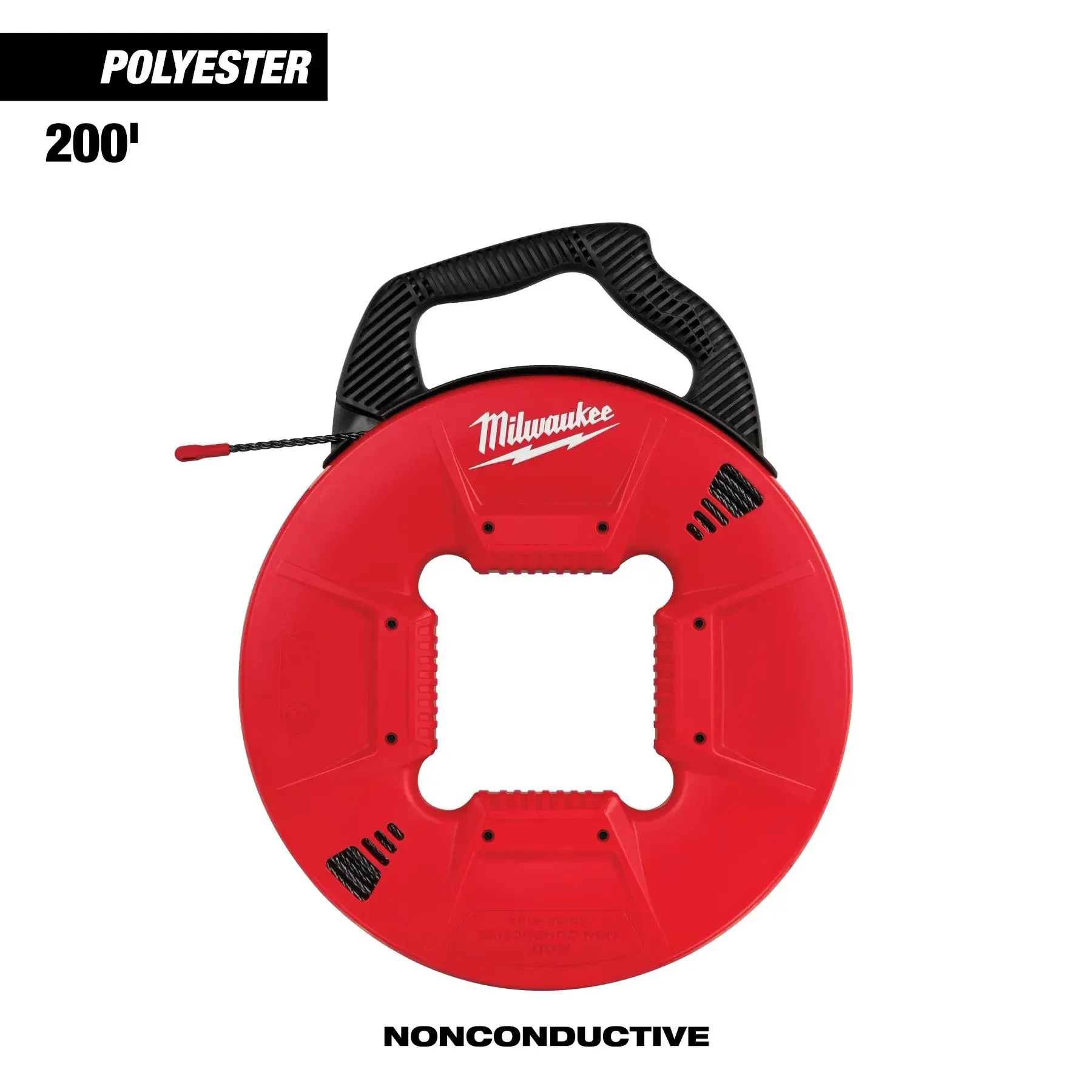 Milwaukee 48-22-4167 Polyester Fish Tape, 200’ Length, Durable, Easy Rewind, High Flexibility, Non-Conductive Tip, Fishing