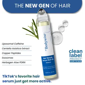 Be Bodywise Advanced Hair Density Roll-On Serum 25 ml | 5% Saw Palmetto, 3% Rosemary, 1% Caffeine Herbasome & 3% Fenugreek | Scalp Serum for Reduced Hair Fall | Men & Women