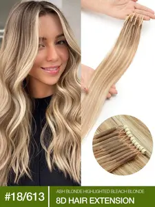 Real Hair Micro Bead Headband Extensions, Human Hair Extensions, Straight Bleached Highlight, 50 Strands Nano Rings, Invisible Silicone Beads, Easy Install, Suitable for all occasions, DIY Hair Style, essential for hair salons