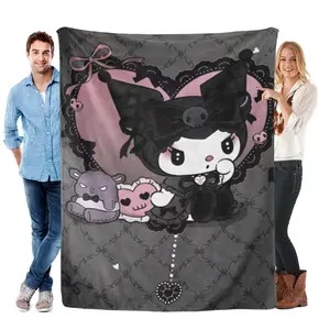 Whimsical Black Purple Kuromi Plush Blanket From Sanrio, Skin-Friendly Light Cooling Throw, Extra Soft Plush Material, Ideal Companion For Relaxing Cool Nights On Sofa & Bed