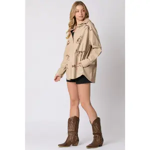 Cheetah Sequins Embroidery Shacket