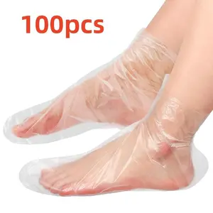 100pcs Disposable Clear Plastic Foot Covers, Unscented PE Moisturizing Socks for Foot Care, Detox SPA Protectors, Infection Prevention, Pedicure Tools for Hands & Feet Hydration
