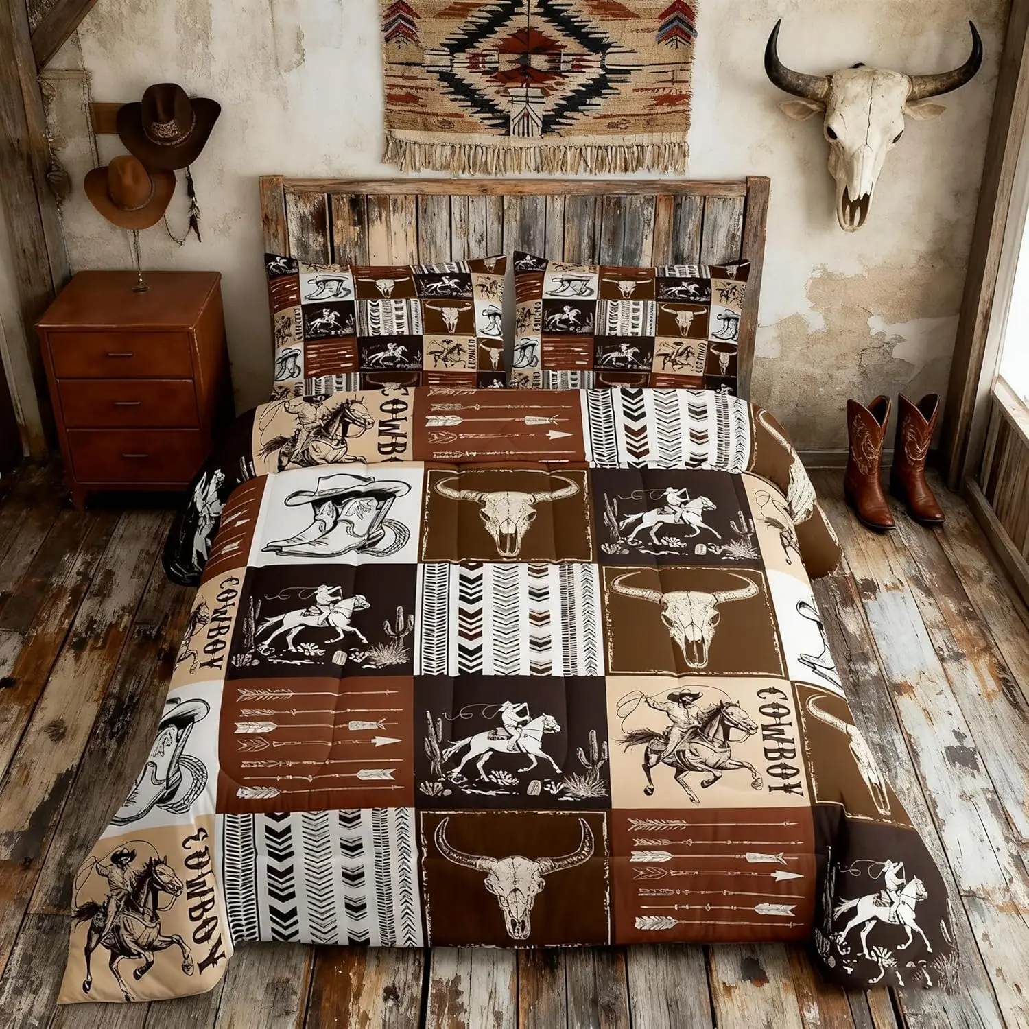 Feelyou Soft Breathable Geometric Print Comforter Set - Western Cowboy, Southwestern Aztec, Country Horse Themed All-Season Bedding (No Sheets, Queen Size Option Available)