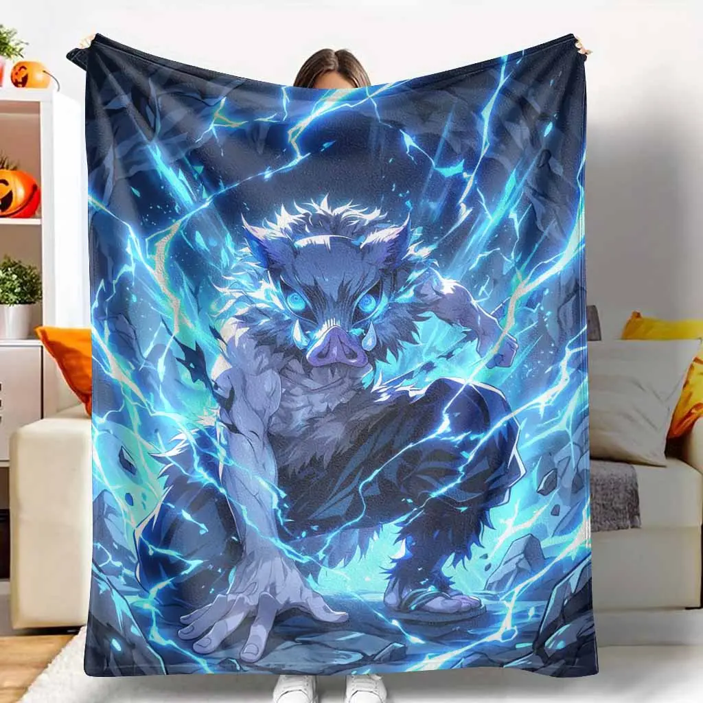 Boar Warrior Lightning Power Flannel Blanket - Dynamic Anime Energy Print, Ultra Soft Warm Cozy Throw, Anime Wave Pattern Blanket for Bedroom, Living Room, Ideal Gift for Tiktokshop Spring Glowup Enthusiasts, Ultra Soft Blanket, Anime Wave Pattern Blanket