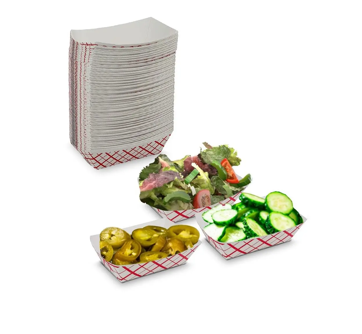 MT Products Disposable Red and White Plaid Classy Paper Food Trays - Leak-Proof, Eco-Friendly Disposable Party Trays for Eating, Watch Party, Festival Use - Made in the USA