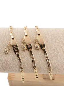 Fully customizable 4.5-inch baby bracelet with a gold-filled turtle charm. Don't forget to include the name in a message or note.